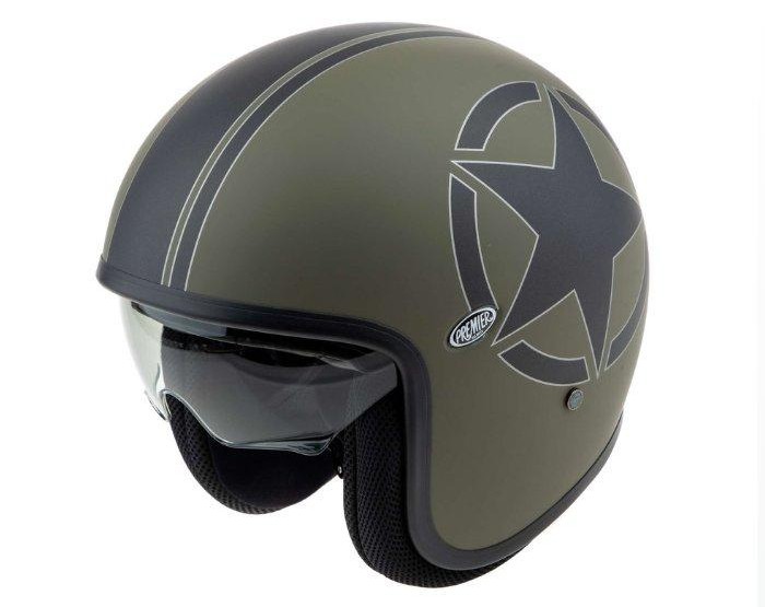 Casque jet Premier Vintage SG Military kaki et noir mat